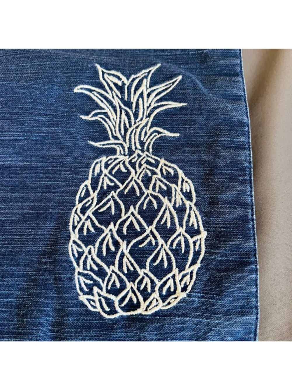 Embroidered Pineapple Denim Cloth Napkins Set Of 4 Reversible Navy Blue Handmade - Picture 2 of 3